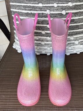 Primark Pink Rainbow Glitter Kids Rain Boots